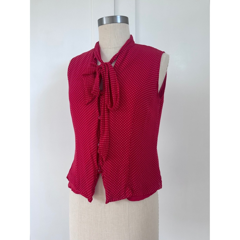 New York City Design Co Vintage 90s Silk Tie Neck Blouse Red Polka Dot Top M - Picture 5 of 8